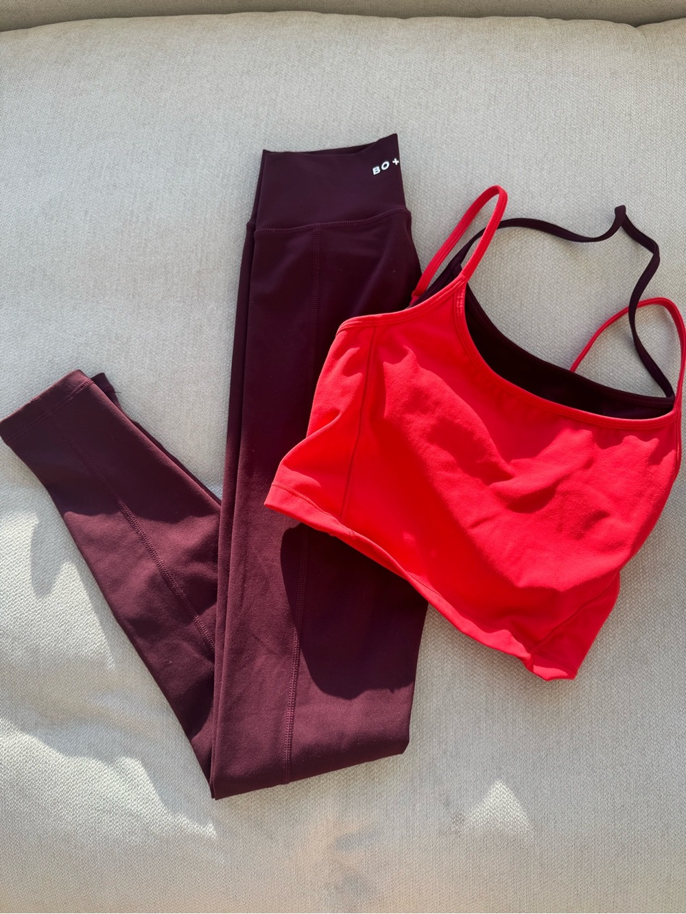 Bo+Tee Sports Bra with Burgundy Leggings